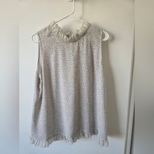 Ann Taylor Factory Sleeveless Ruffle Neck Chiffon Top in Light Gray/Taupe -Large